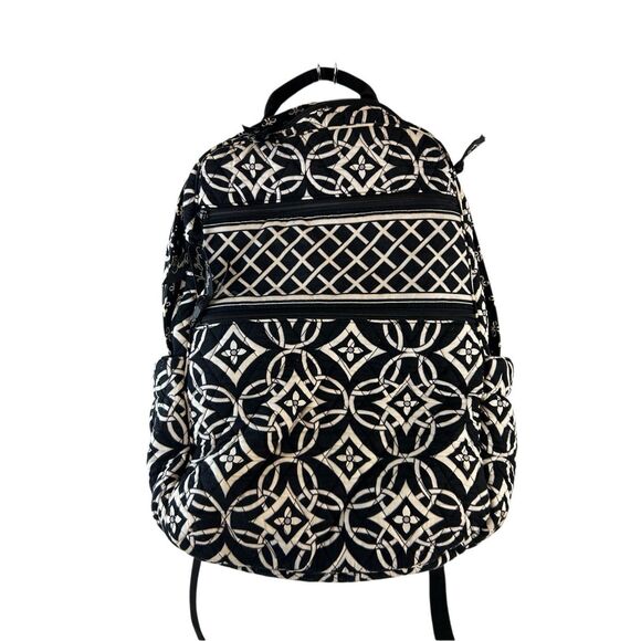 Vera Bradley padded backpack black white 5 zipper 17"x14" - Picture 1 of 10